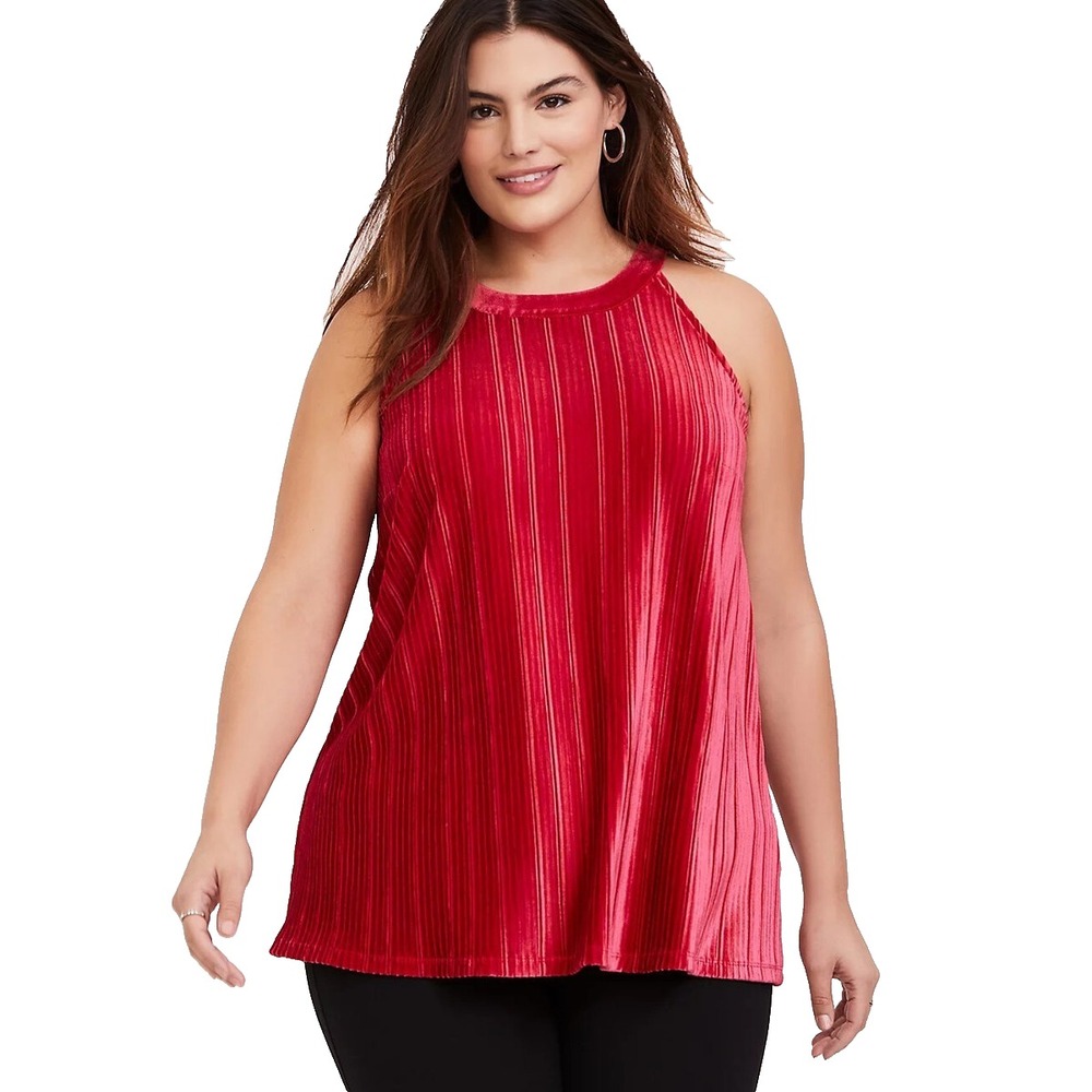 Red Velvet Pleated Torrid‎ Goddess Halter Tank Tunic Plus 14 16 Flowy Curvy Sexy